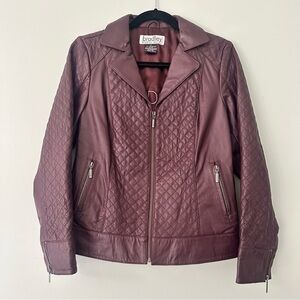 NWOT Bradley Bayou Moto Jacket Burgundy Purple Leather Quilt Size Small